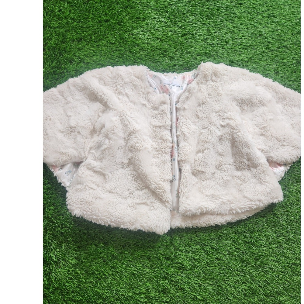 Bailey's Blossoms Girls 3T White Fuzzy Faux Fur Floral Lined Party Coat Jacket